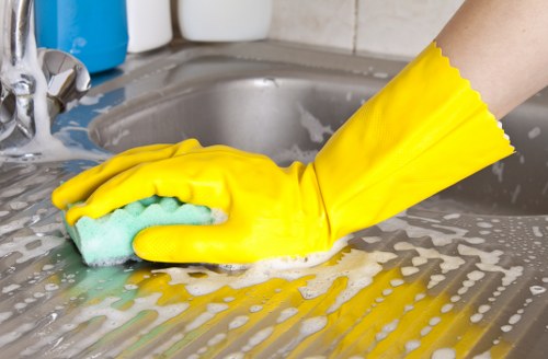 Careful cleaning of a hard floor in a W4 office or retail space