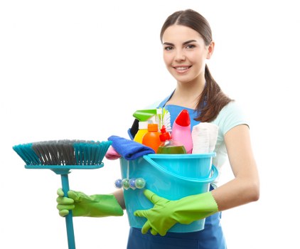 Professional cleaner maintaining a residential communal space